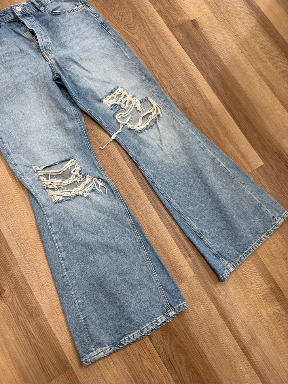 Free People We The Free New Dawn Flare Distressed Jeans Wide Leg Size 27